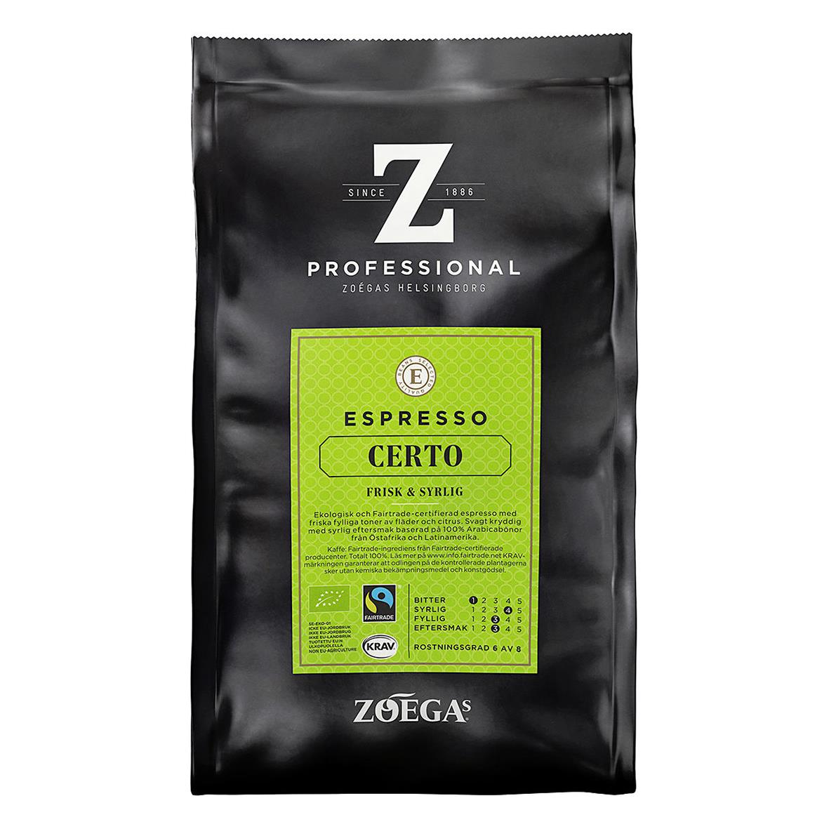Kaffe Zoégas Certo Espresso Hela Bönor 500g 60106260