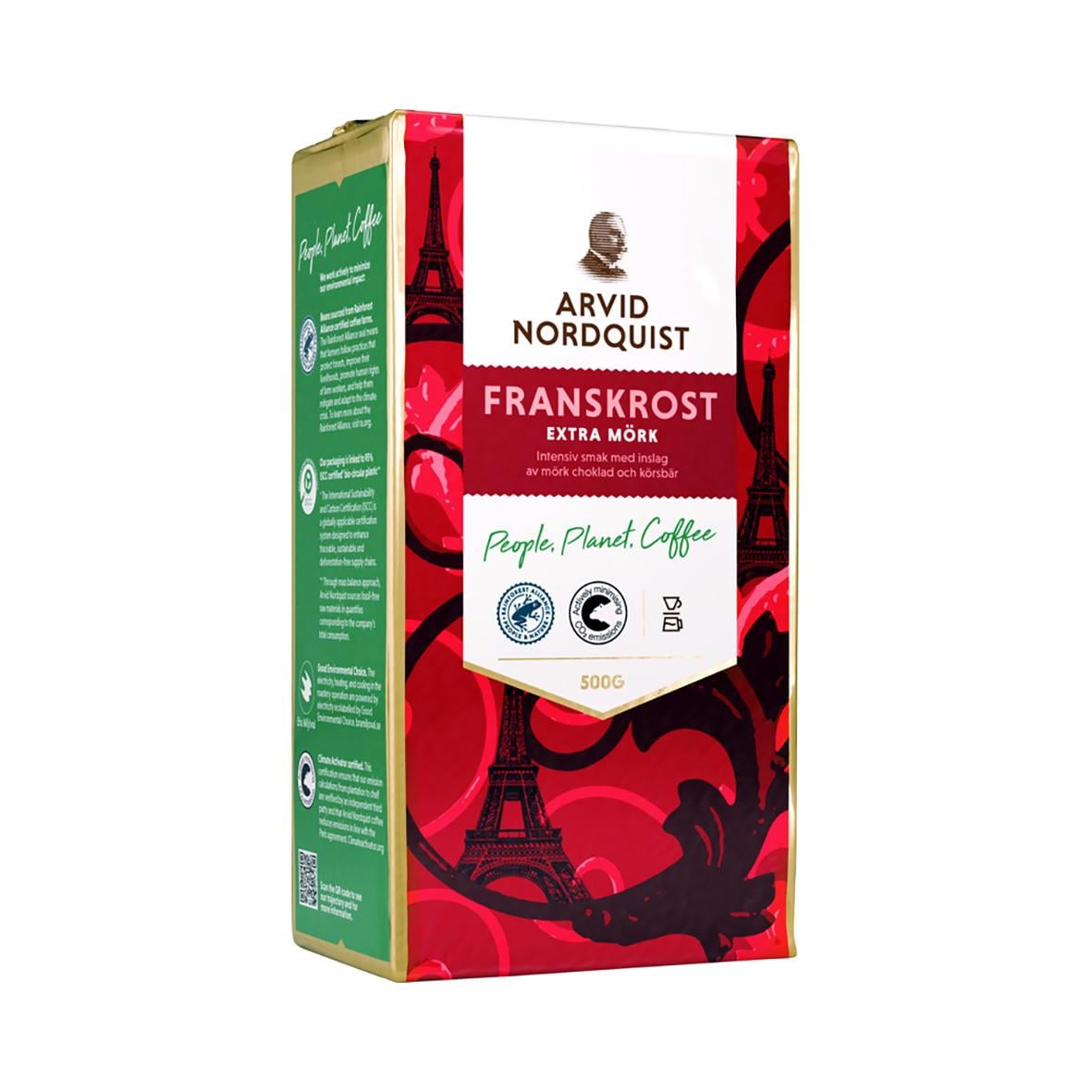 Kaffe Arvid Nordquist Franskrost Brygg 500g i röd och beige förpackning