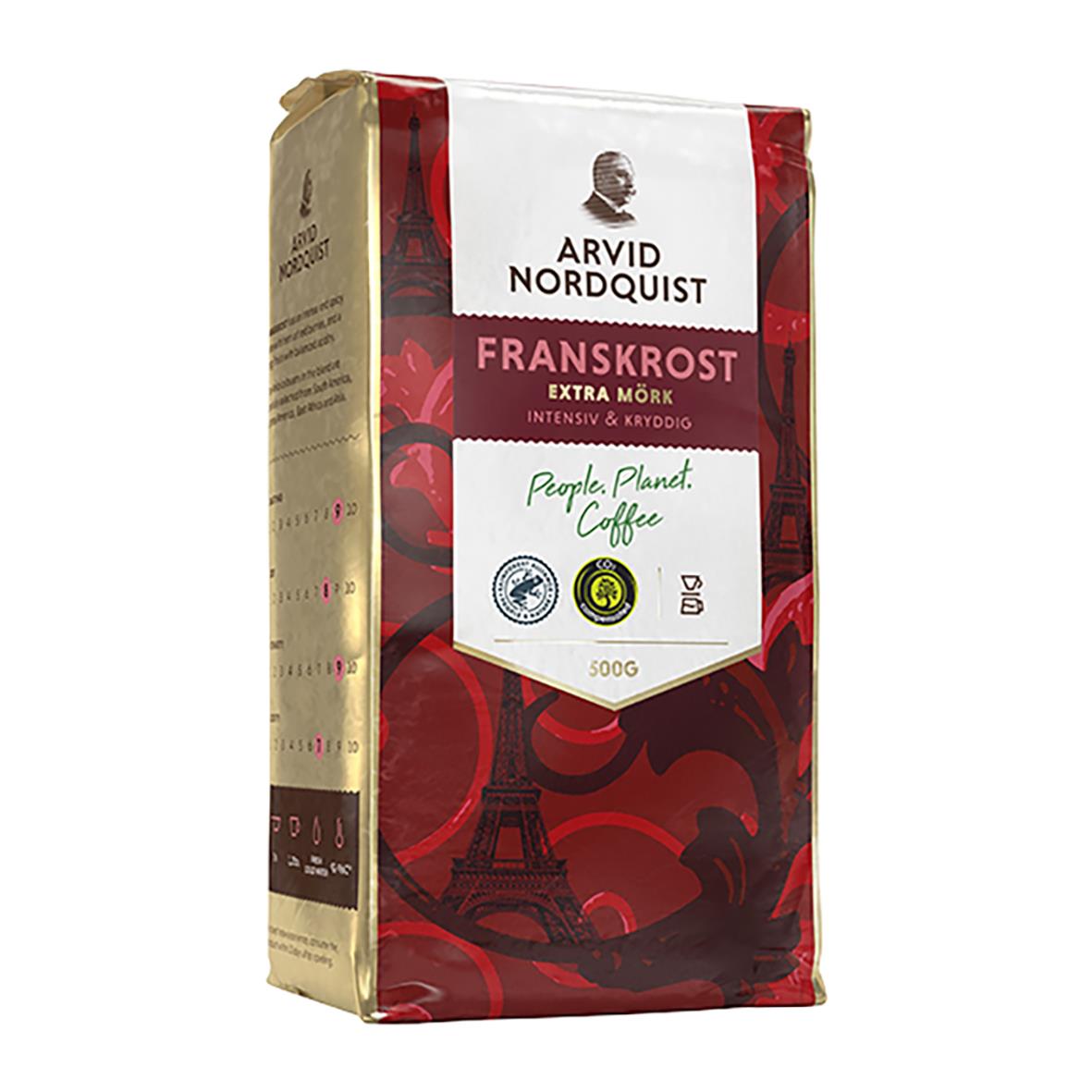 Kaffe Arvid Nordquist Franskrost Brygg 500g i röd och beige förpackning