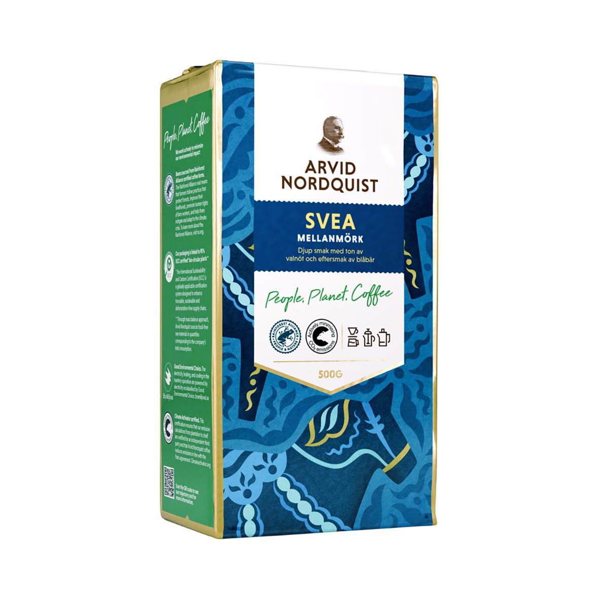 500g paket Arvid Nordquist Svea Mellanmörk kaffe med blå och vit förpackning