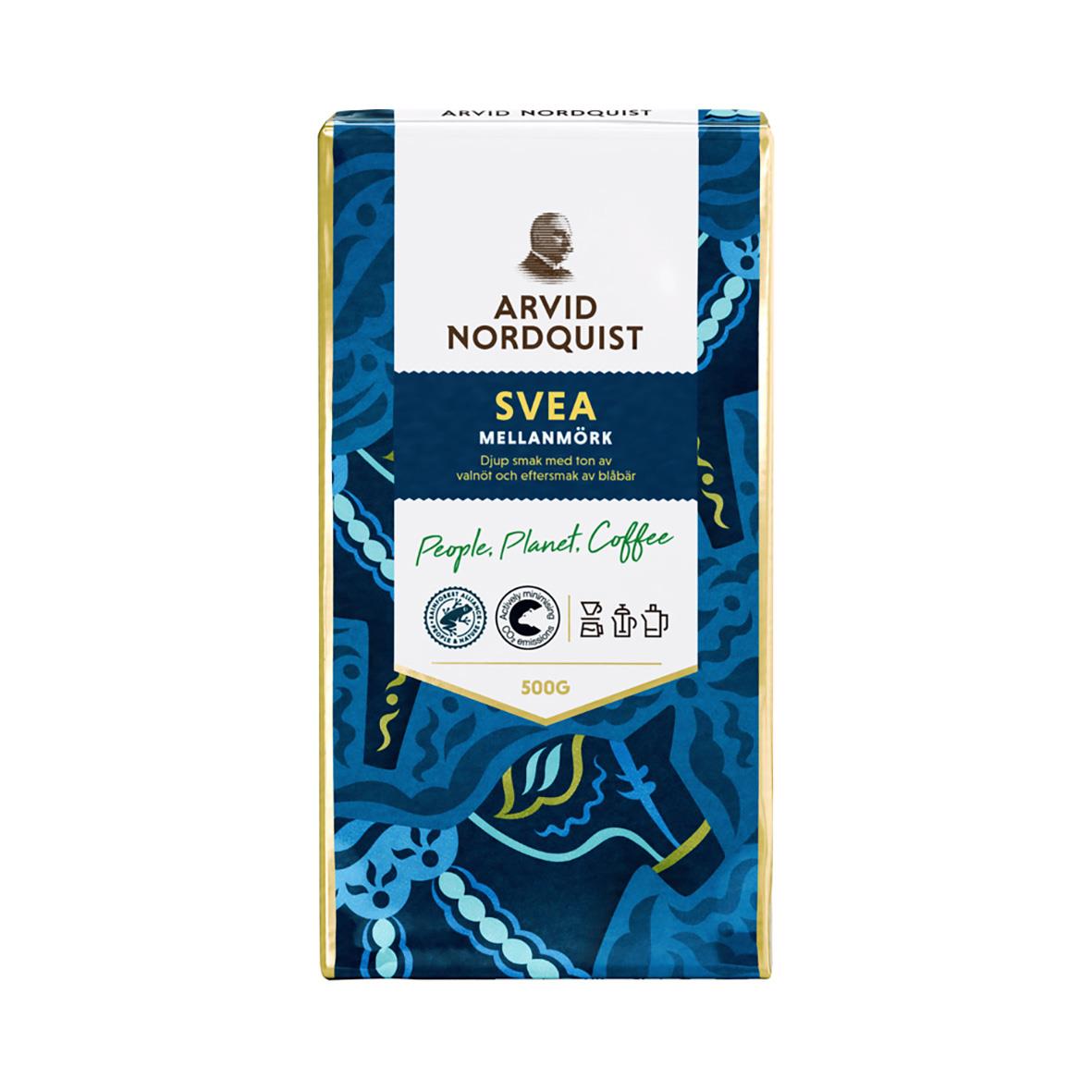 Kaffe Arvid Nordquist Svea Mellanmörk 500g i blå och beige förpackning