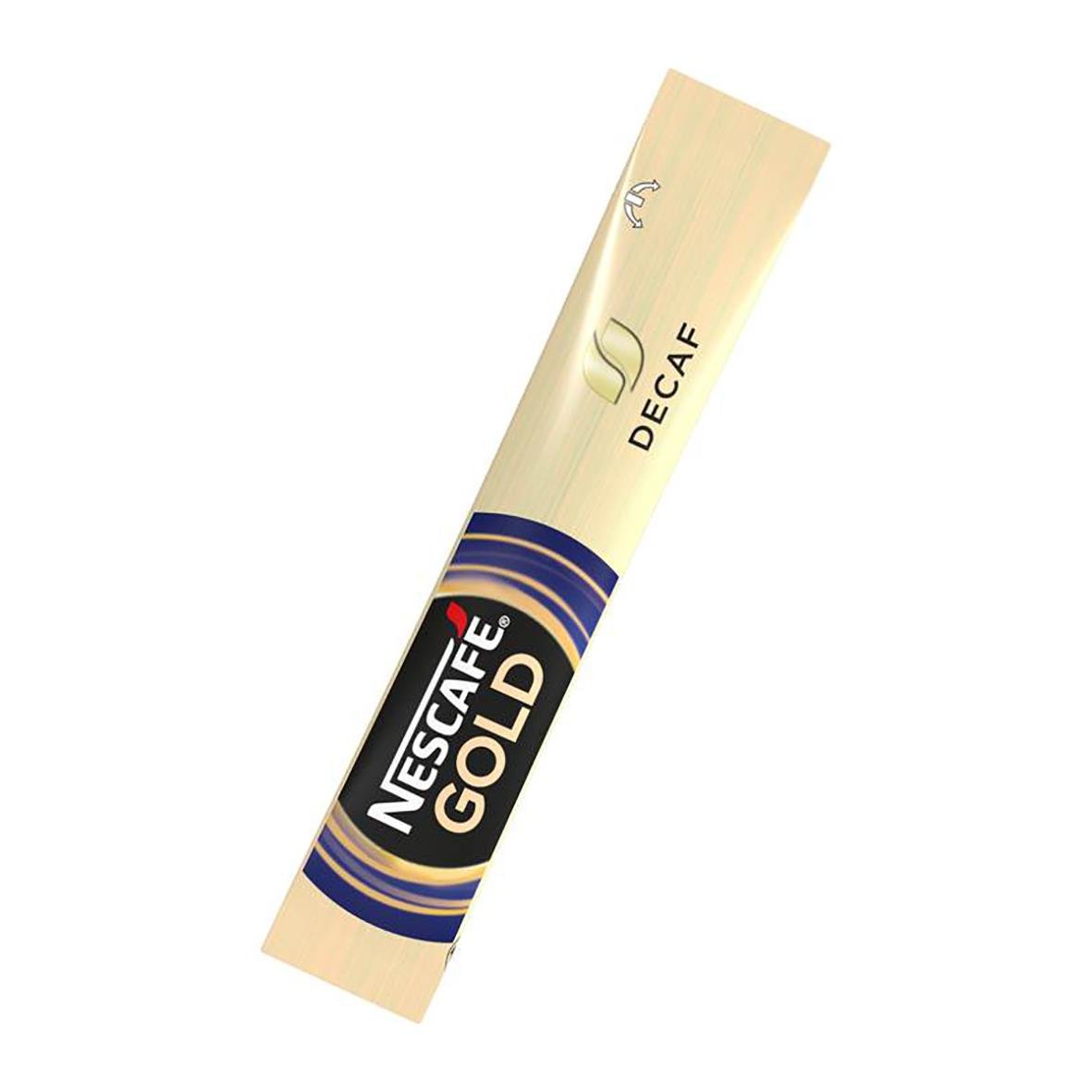 Nescafé Gold koffeinfri snabbkaffe sticks 2g i beige och blå förpackning