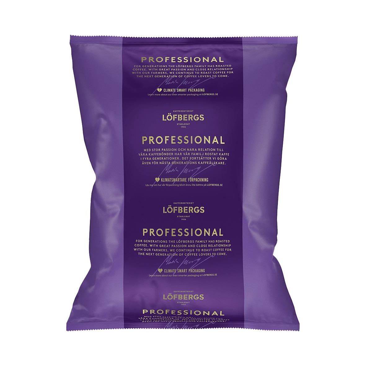Löfbergs Professional hela kaffebönor i 1kg förpackning i lila färg