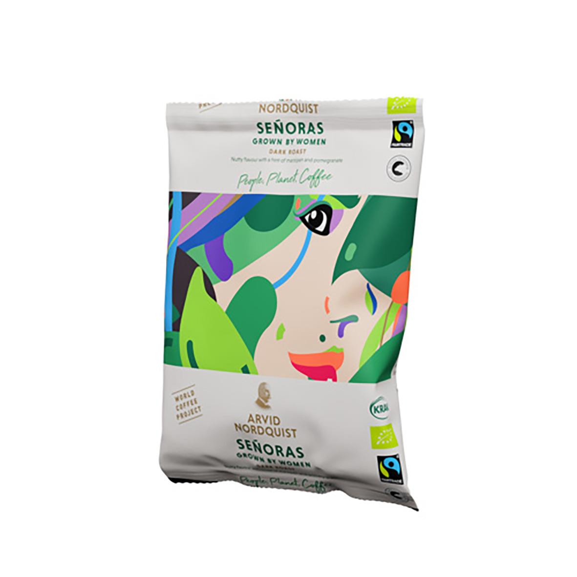 Förpackning av Señoras kaffe från Arvid Nordquist, termosbrygg 125g med färgglad illustration