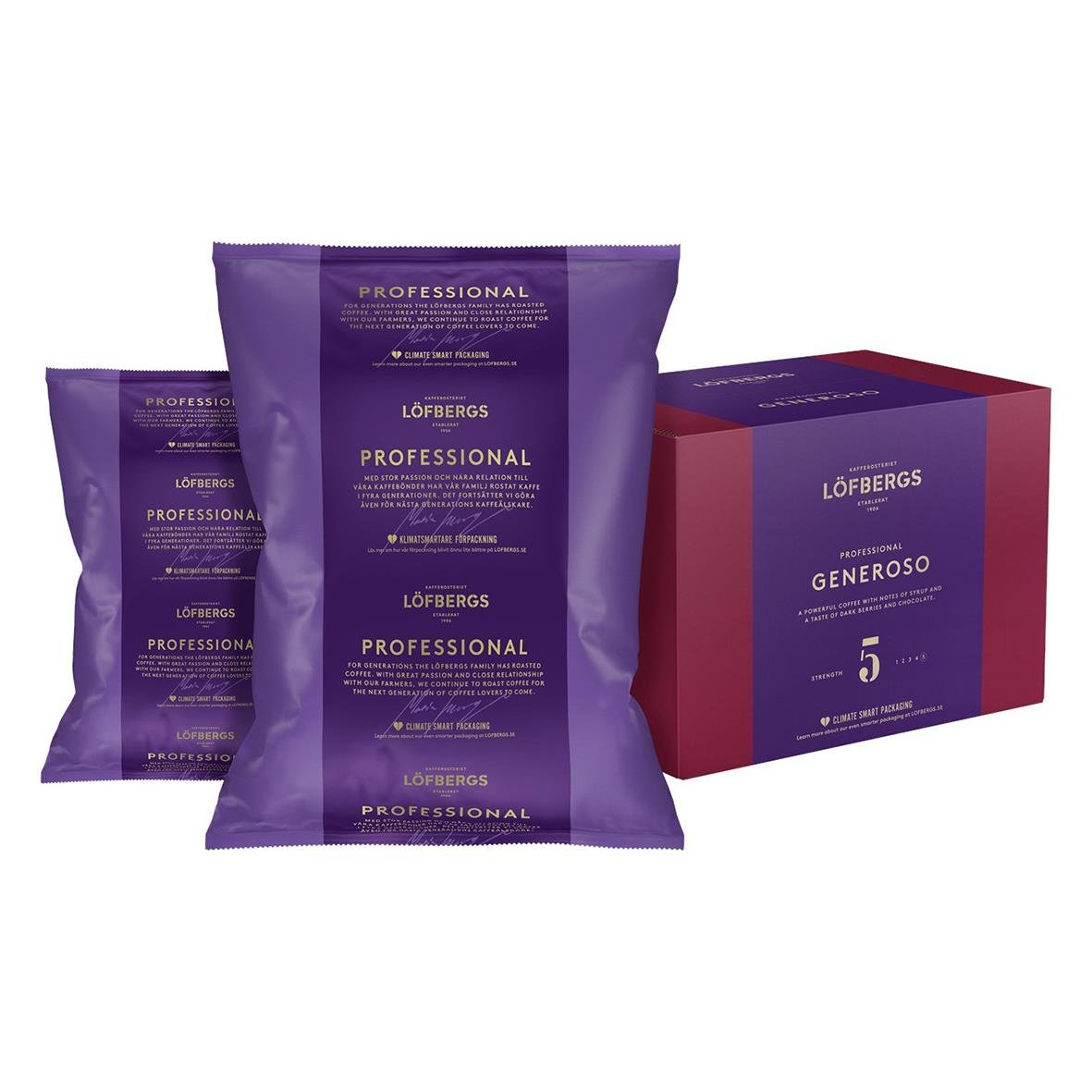 Kaffe Löfbergs Generoso maskinbrygg 500g i förpackning och box