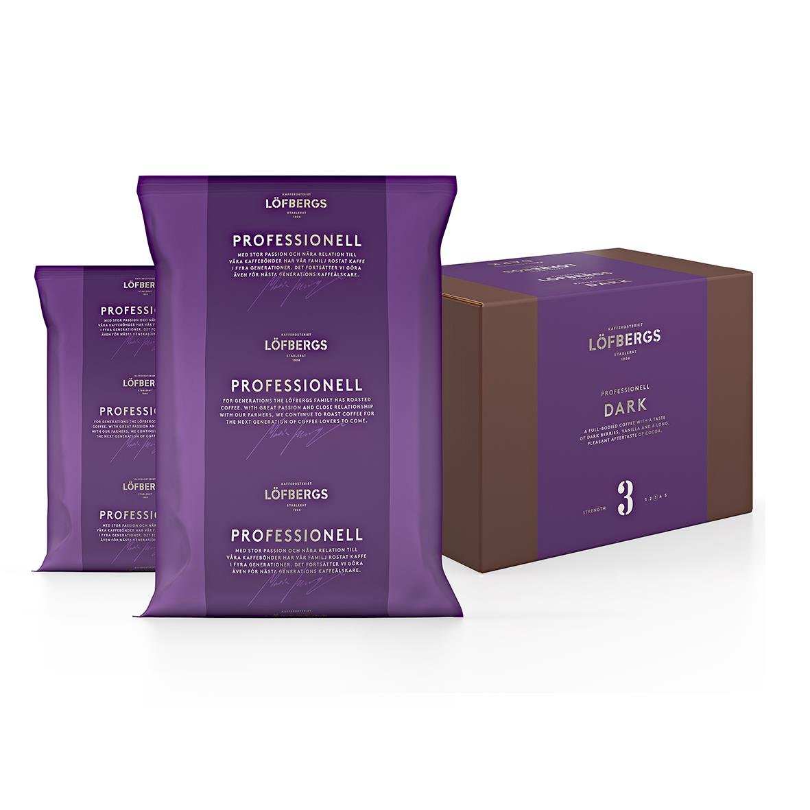 Kaffe Löfbergs Mörk Urnbrygg 500g i purple förpackningar och box