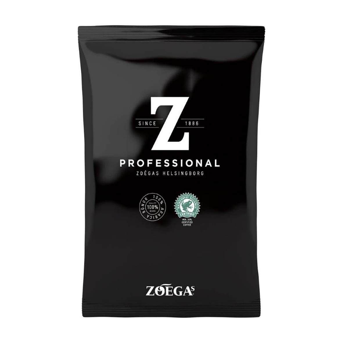 Svart påse med Zoégas Mollbergs Blandning Automat 1000g kaffe, professionell kvalitet