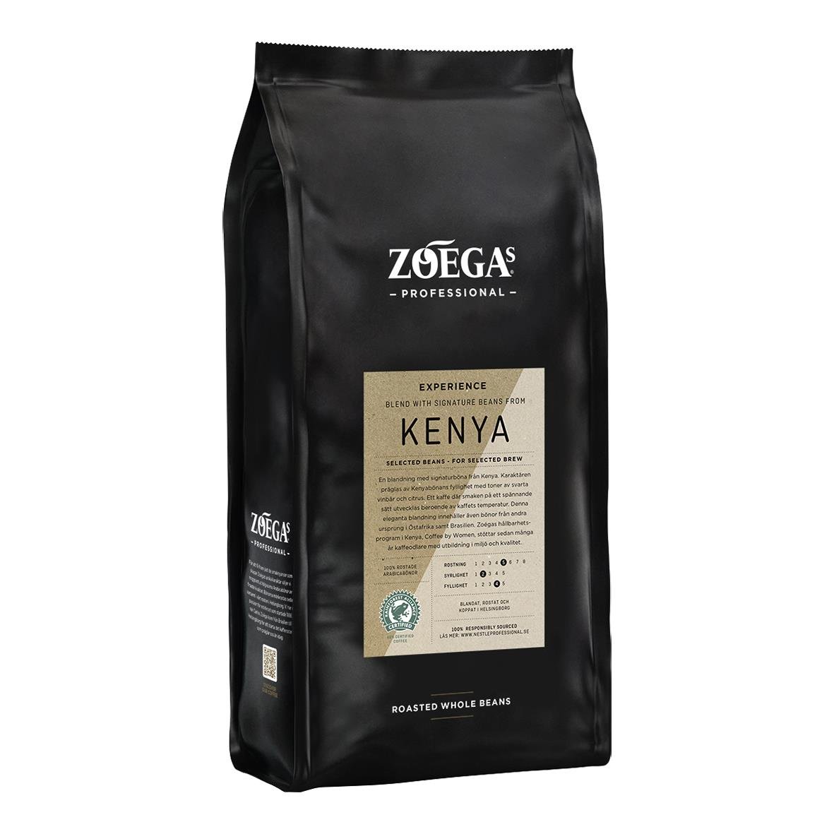 Svart kaffepåse med Zoégas Experience Blend Kenya etikett