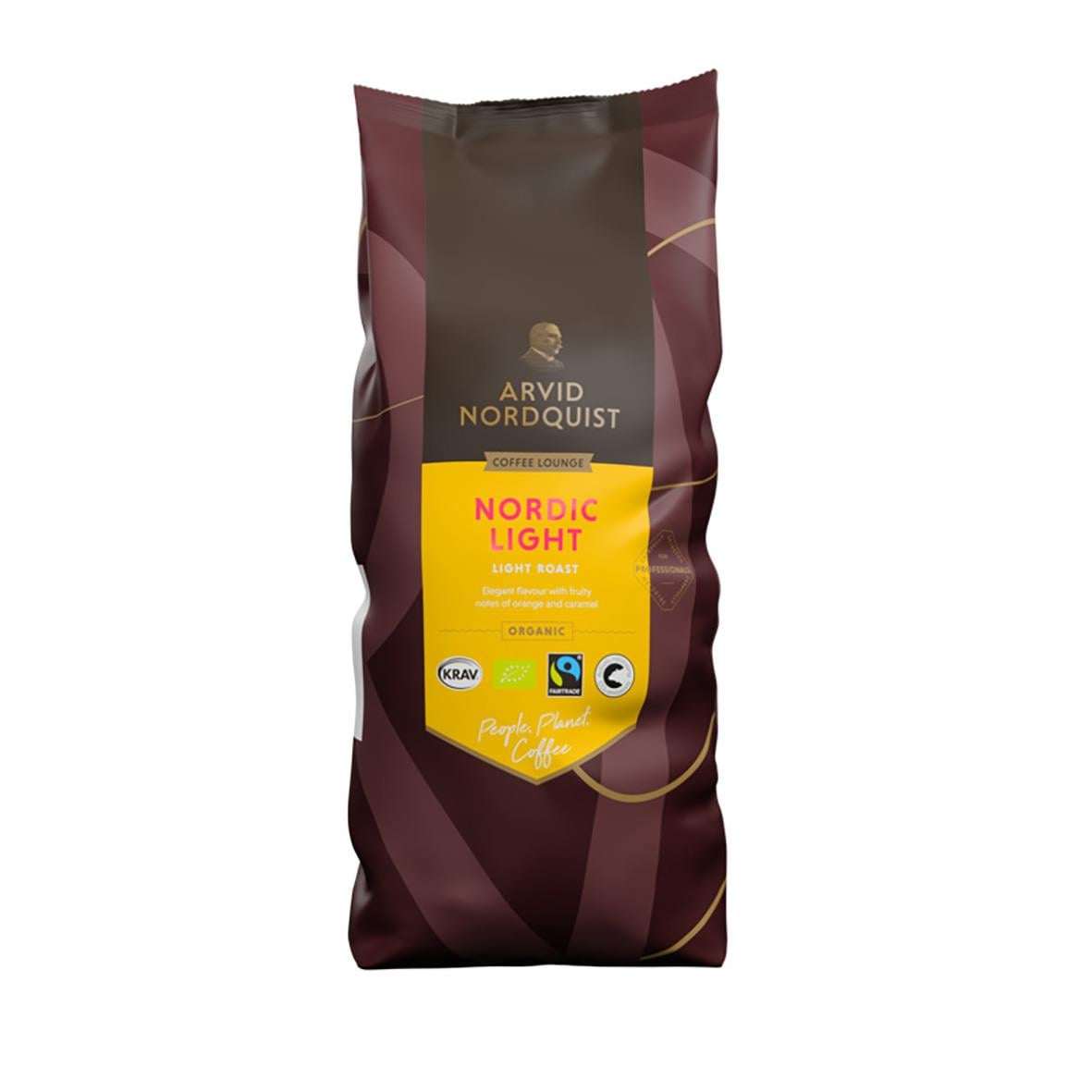 Kaffe Arvid Nordquist Nordic Light Automat 1000g i mörkbrunt påse med gul etikett