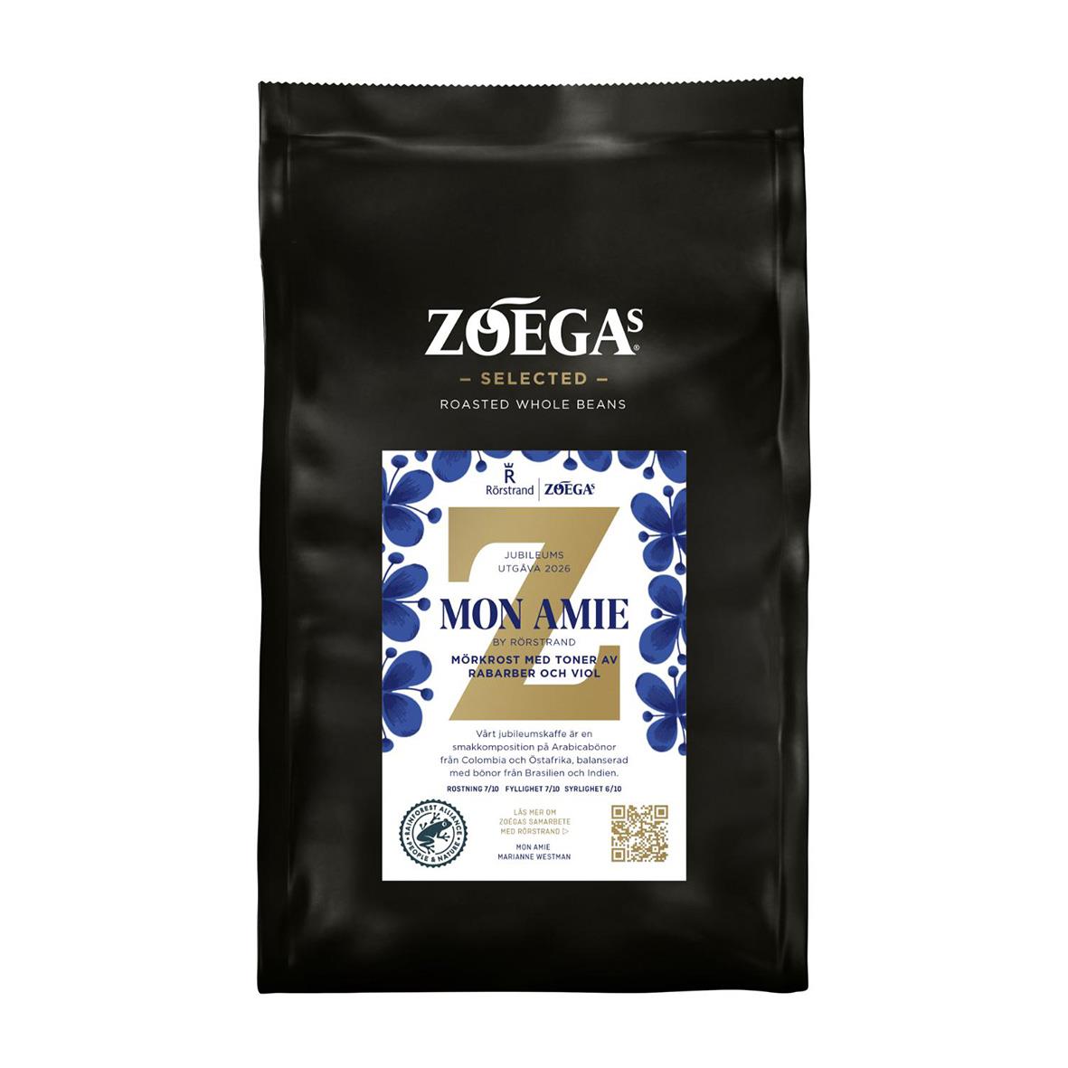 Svart påse med kaffe från Zoégas Mon Amie hela bönor 450g