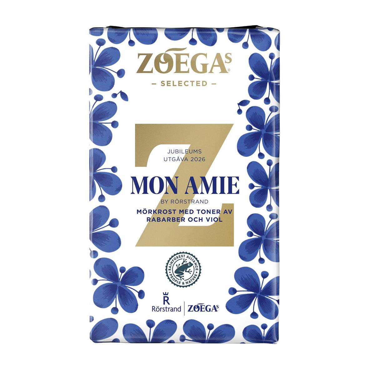 Kaffe Zoégas Mon Amie Brygg 450g förpackning med blå blomsterdesign