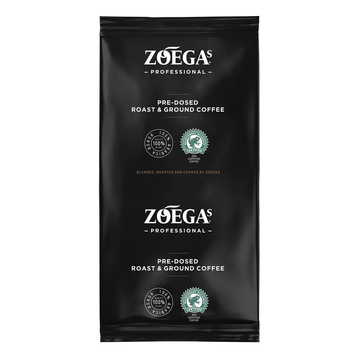 Förpackning av Zoégas professionellt fördöpt rostat och malet kaffe i svart påse