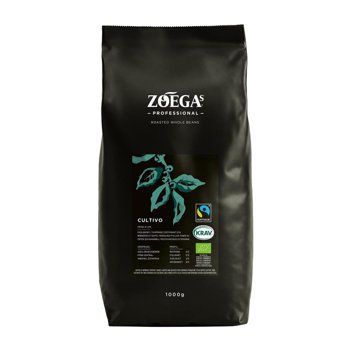 Kaffe Zoégas Cultivo hela bönor 1kg i svart påse