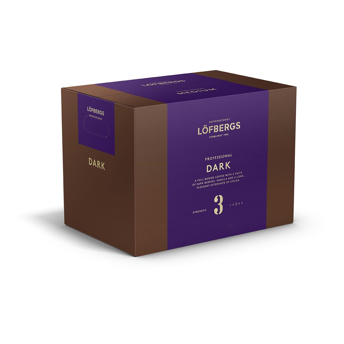 Löfbergs Dark bryggkaffe, mörkrost, i brun och lila förpackning, 500 g