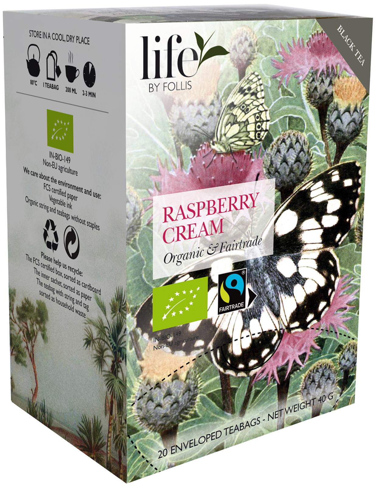 Svart te med hallon och grädde från Life by Follis, ekologiskt och Fairtrade-märkt, 20 tepåsar