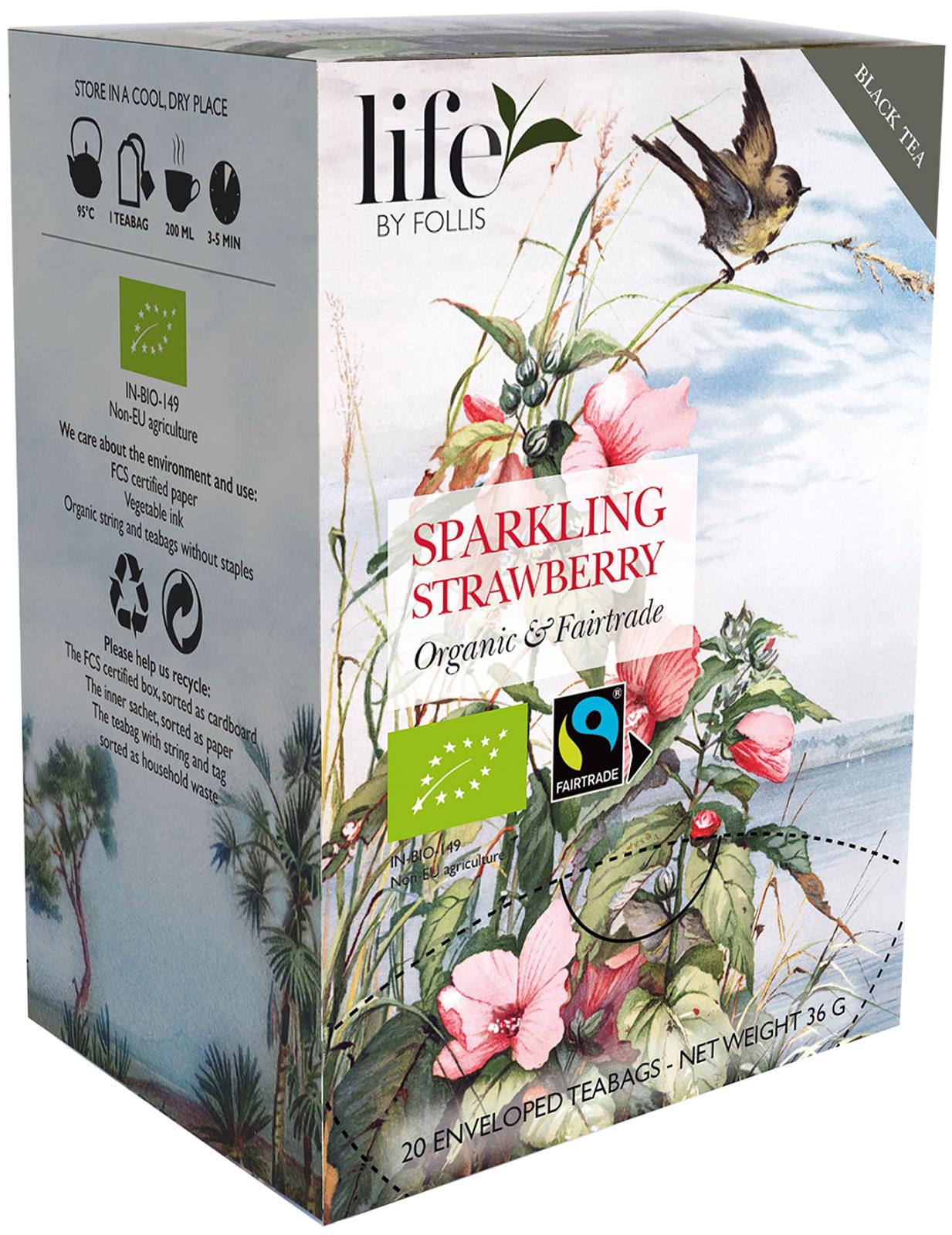 Svart te Life by Follis Sparkling Strawberry ekologiskt och Fairtrade, 20 tepåsar, 36 g