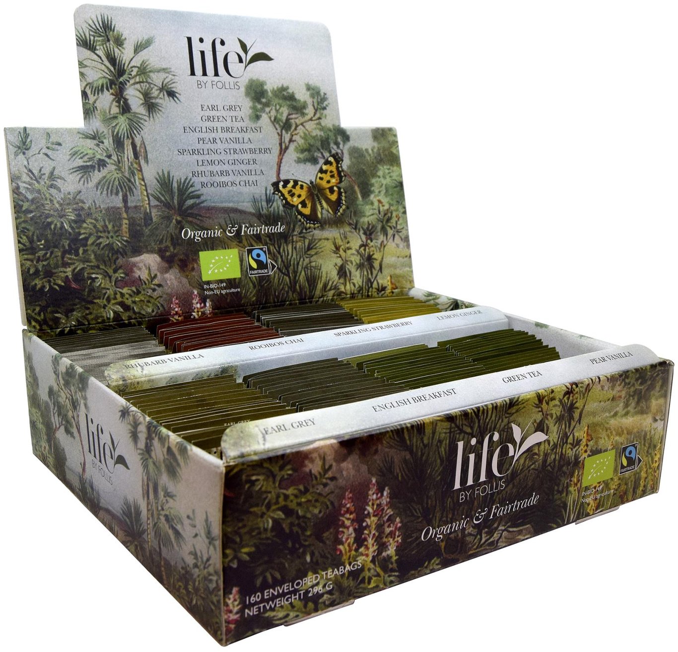 Sortimentsask med 8 smaker av Life by Follis te, ekologisk och rättvisemärkt, i en naturinspirerad förpackning.