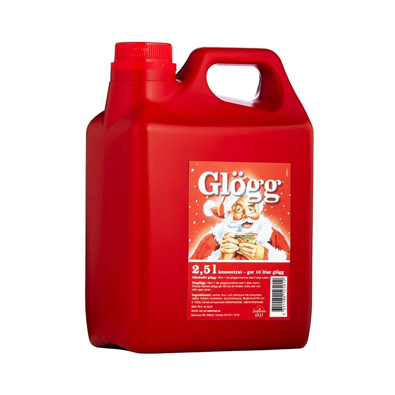 Stor röd plastflaska med glöggkoncentrat från Saturnus, 2,5 liter