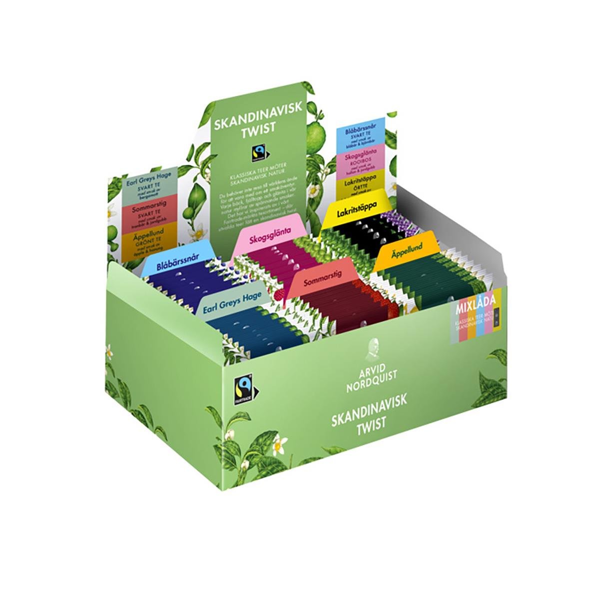 Skandinavisk Twist Mixlåda med olika tepåsar i en grön förpackning
