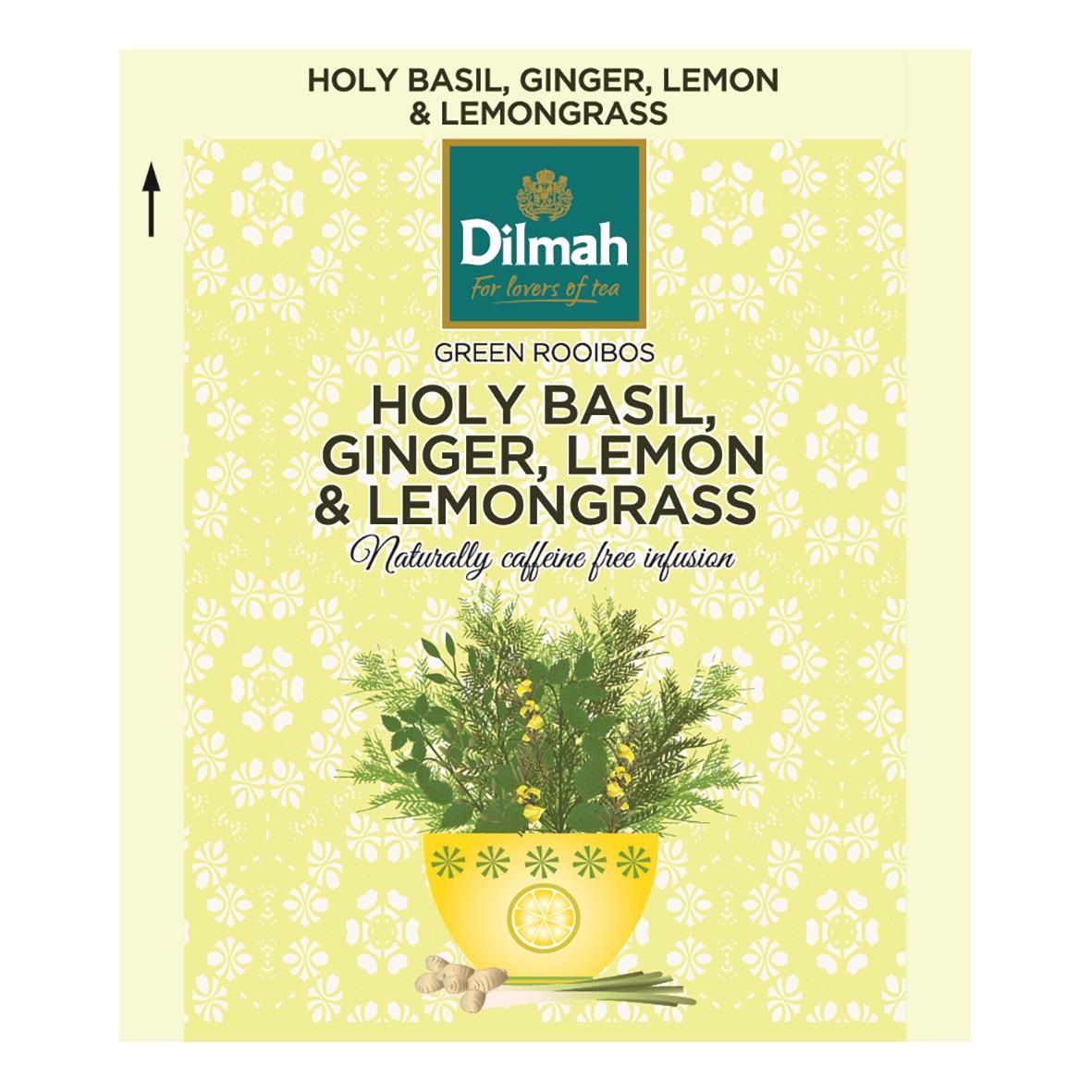 Te Dilmah Infusion örtte med basilika ingefära citron och citronverbena i gul kopp