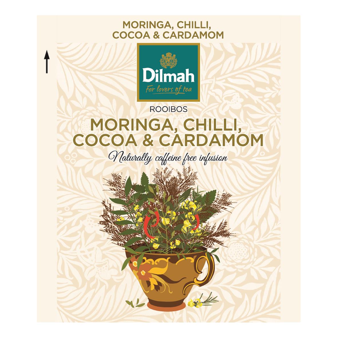 Te Dilmah Infusion örtte med rosmarin, chili, kakao och kardemumma i en dekorativ kopp