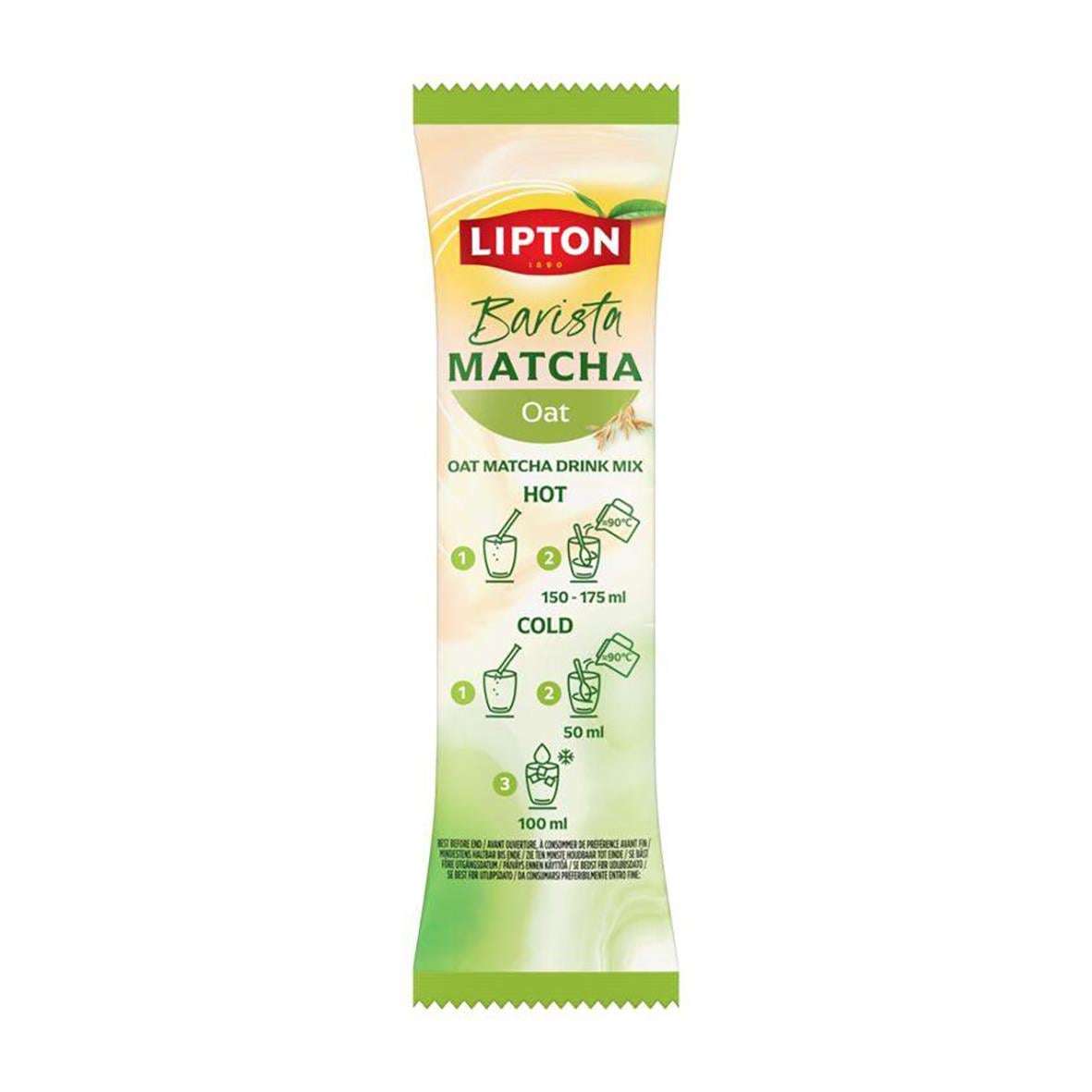 Te Lipton Barista Matcha Oat dryckespåse i grönt och vitt design