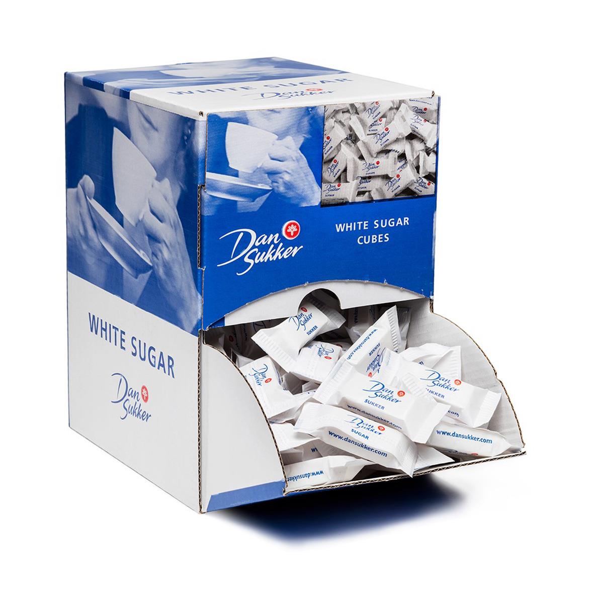 Bitsocker Snabbitsocker Portionspackade 1kg i öppen box med små vita sockerkuber