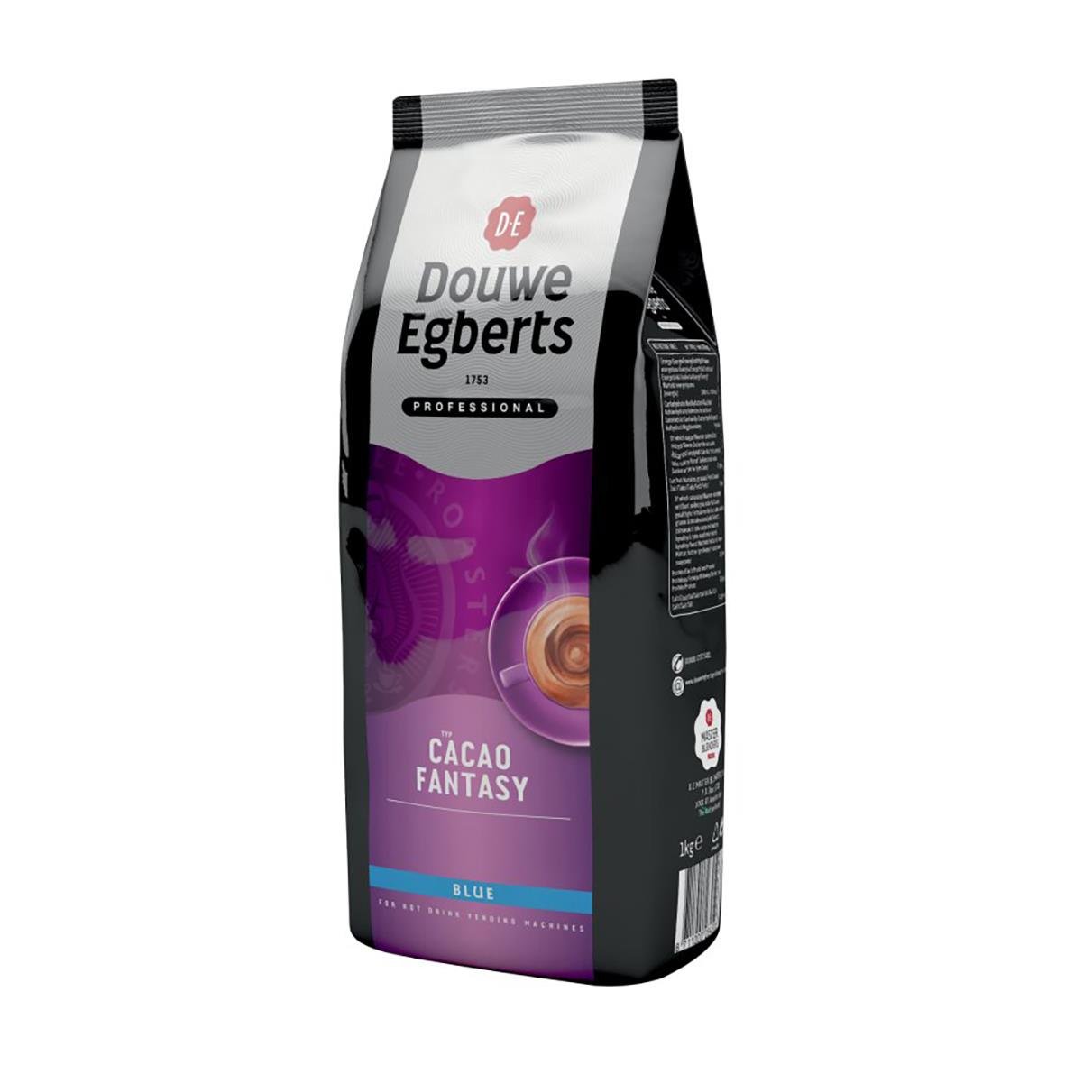 Förpackning av Douwe Egberts Cacao Fantasy chokladkaffe i 1000g på automat