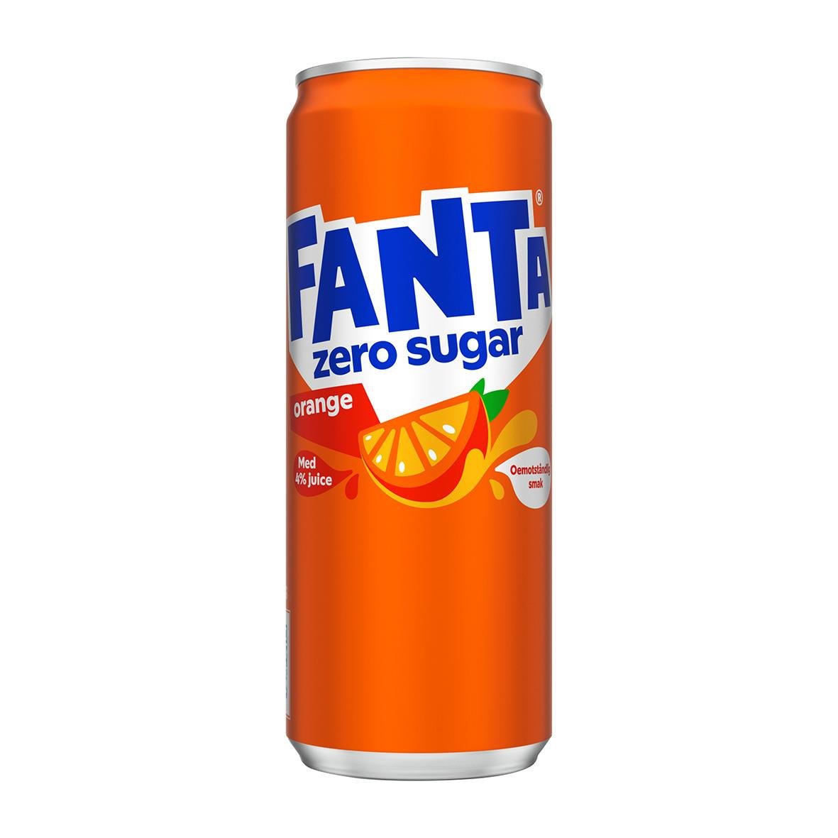 Fanta Zero Orange burk 33cl med citrussmak och pant