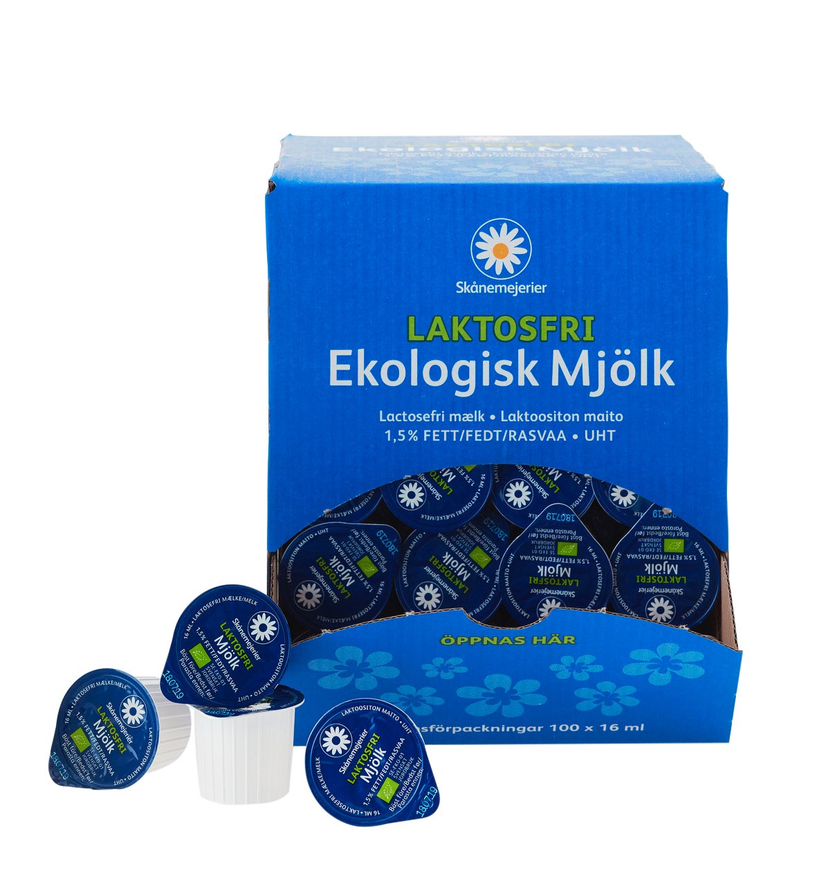 Kaffemjölk Skånemejerier Ekologisk Laktosfri 1,6cl i blått paket och kapslar