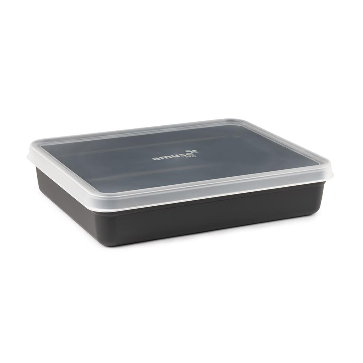 Svart rektangulär matlåda med lock, 2000ml, återanvändbar PP