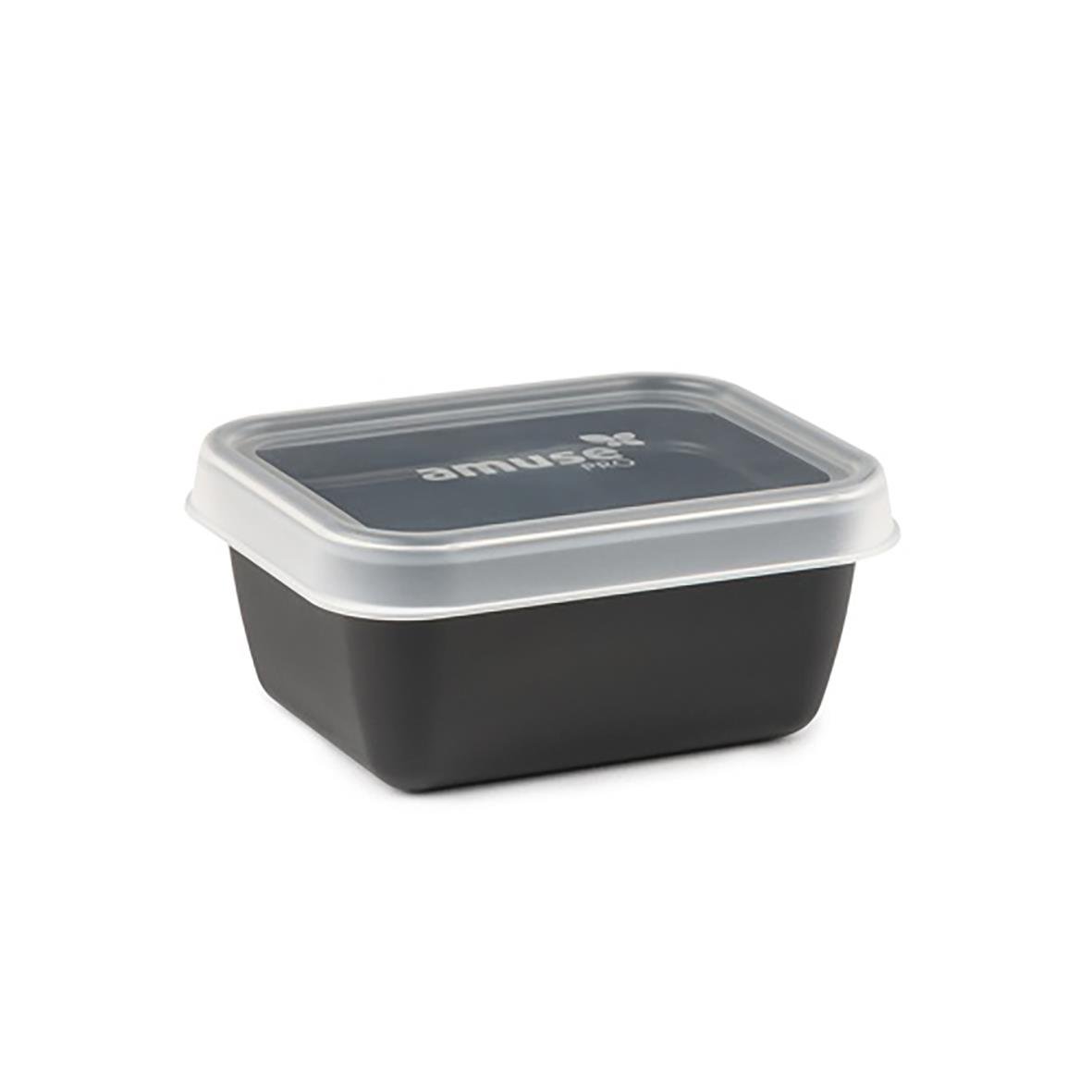 Svart rektangulär matlåda med lock i plast, 400ml, återanvändbar