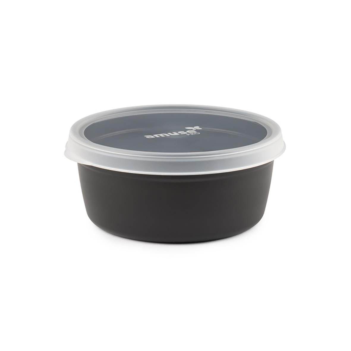 Rund svart matlåda med lock i plast, 1200ml, återanvändbar