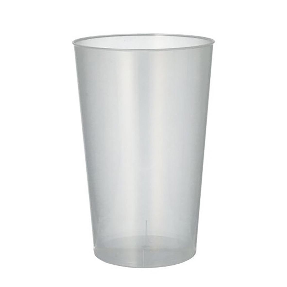 Flergångs plastglas med diameter 91 mm och höjd 140 mm, rymmer 50 cl