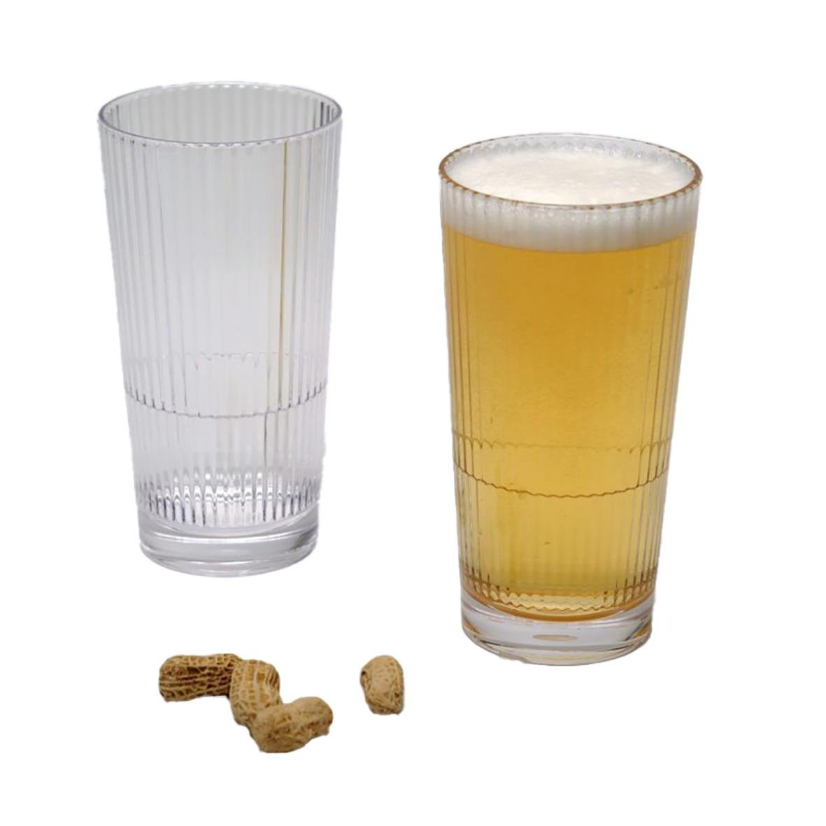 Drinkglas Stripe Highball i polykarbonat, Ø78x152mm, 40cl, med öl och peanuts