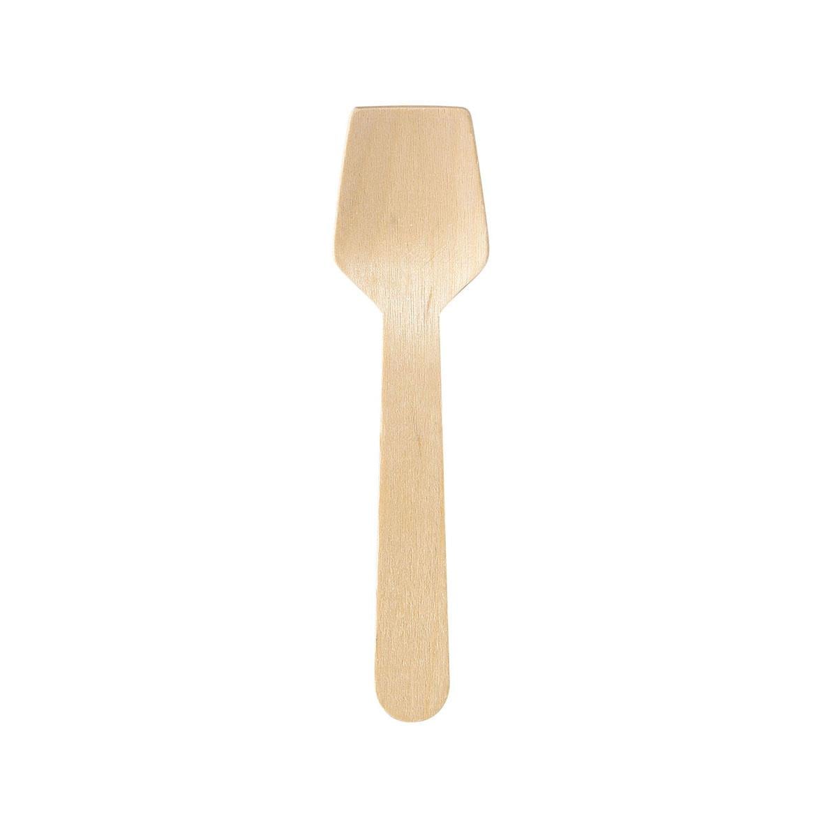 Träbestick Duni Glassked 9,5cm, enkel träsked med bred, platt skopa och lång handtag