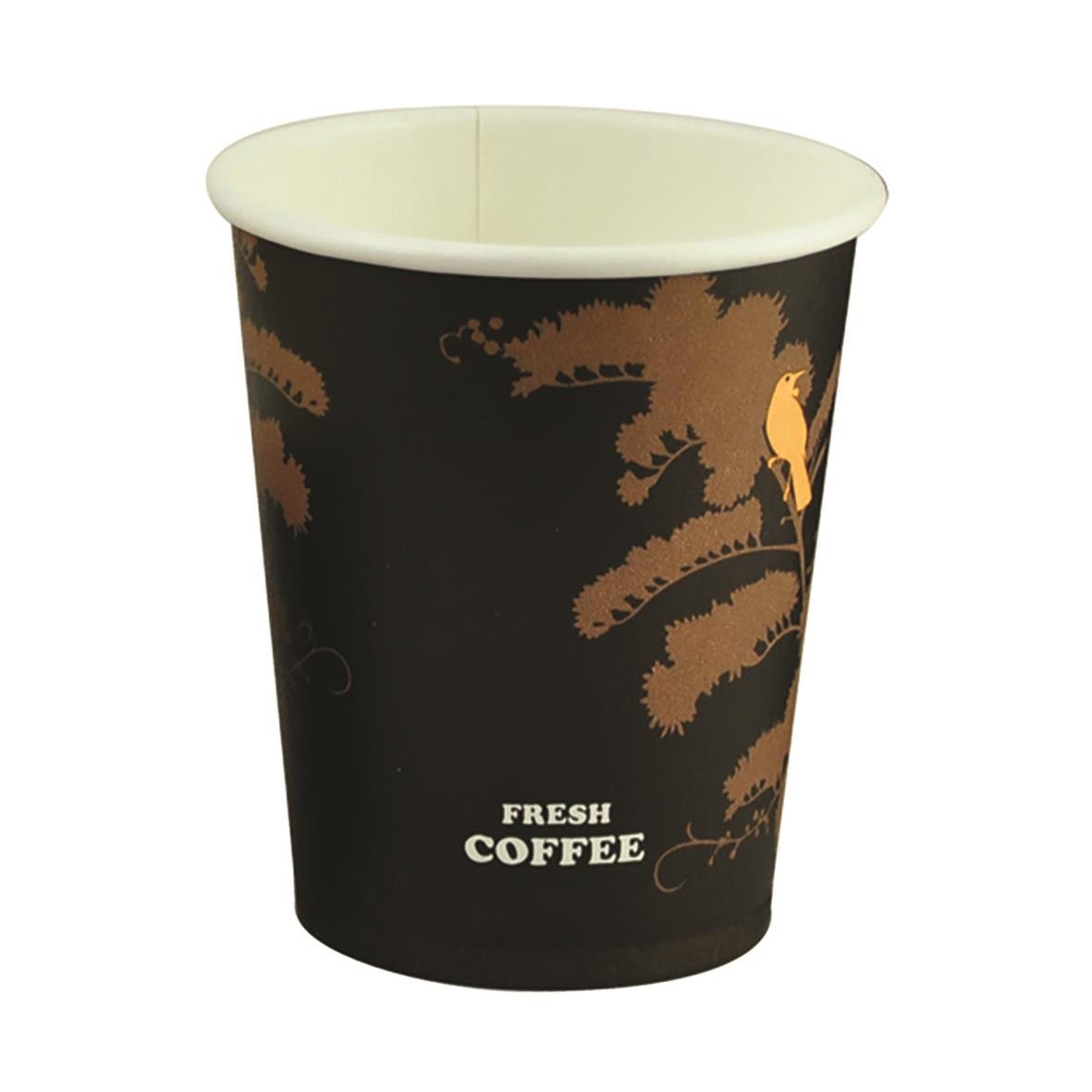 Pappersmugg Fresh Coffee Brun 24cl med svart och brunt mönster och text