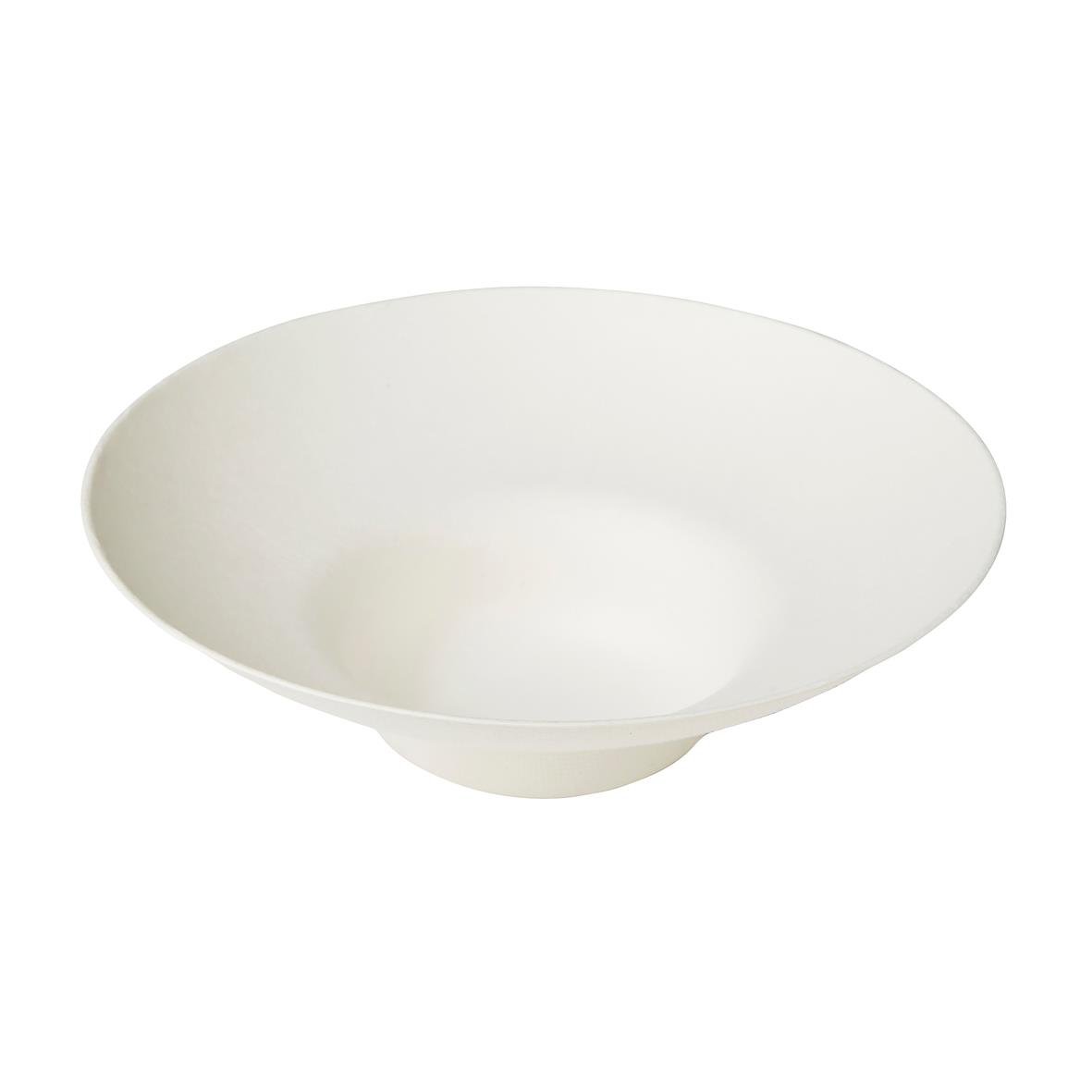 Vit skål av bagasse med diameter på 19 cm