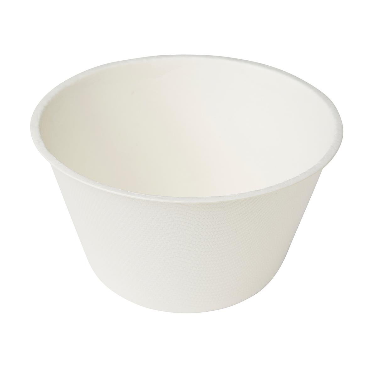 Vit skål av bagasse med kapacitet 470ml för ekologisk servering