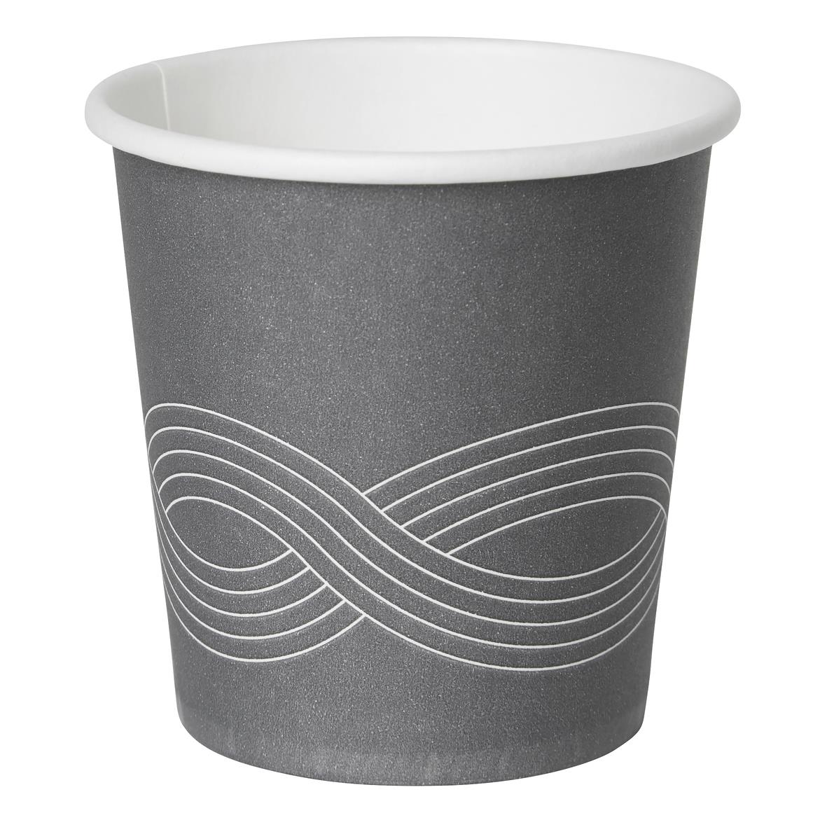 Grå pappersmugg Duni Circuit 12cl med vit linje mönster