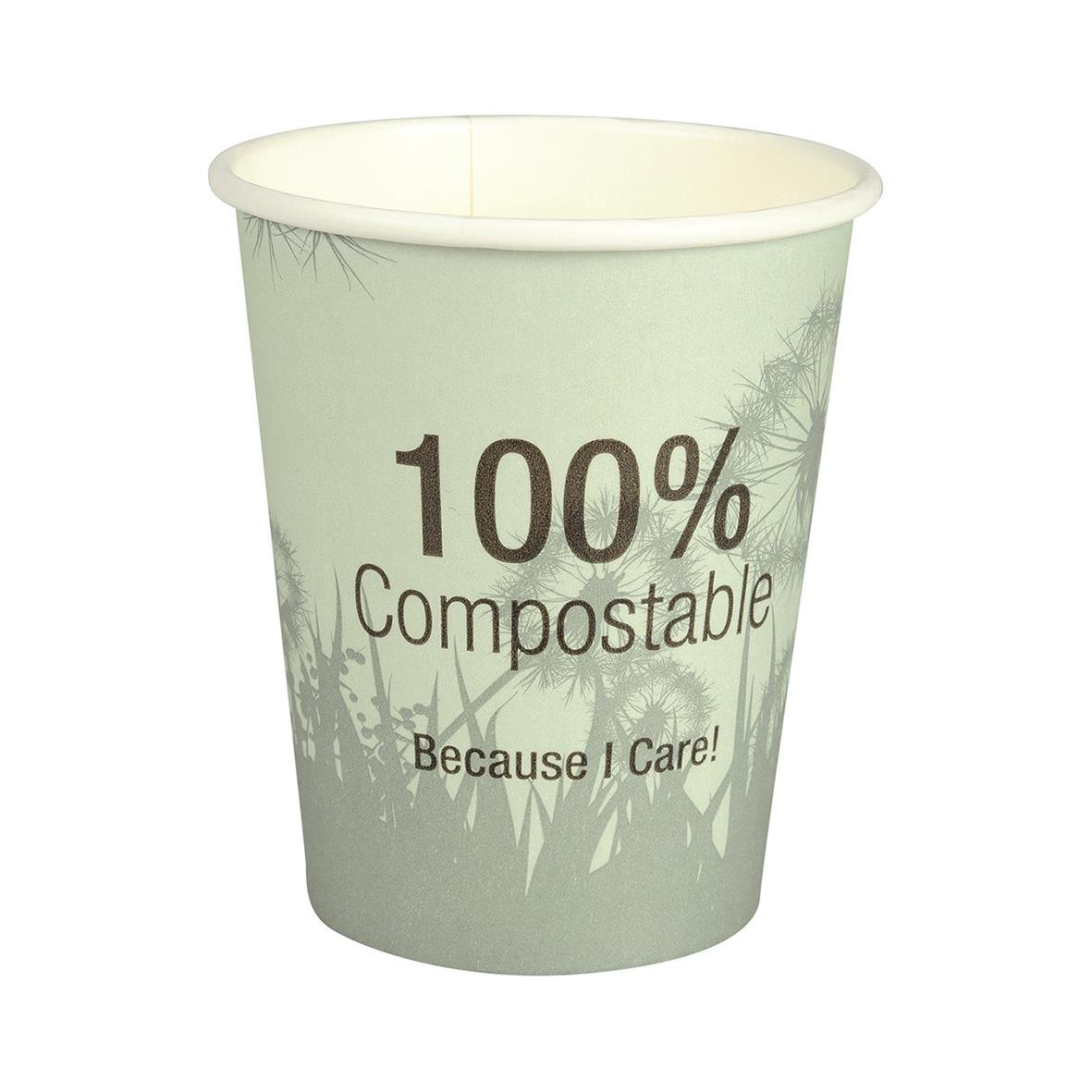 Grön pappersmugg 100% komposterbar 24cl med texten 100% Compostable