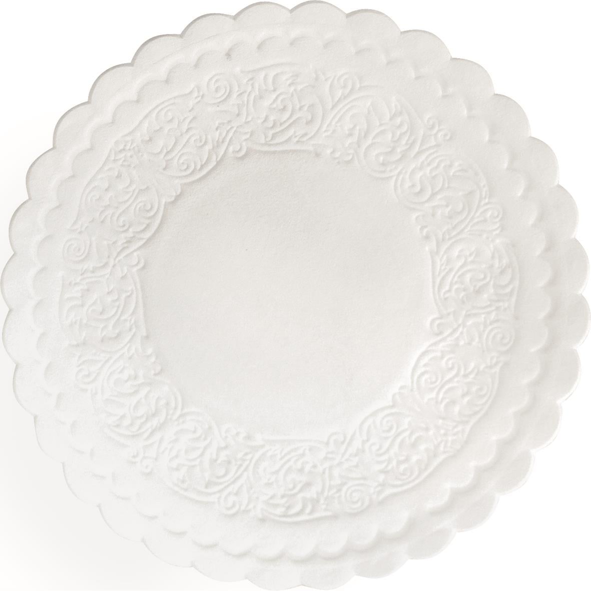 Vit glasunderlägg Duni 8-lag, diameter 9 cm med dekorativ kant