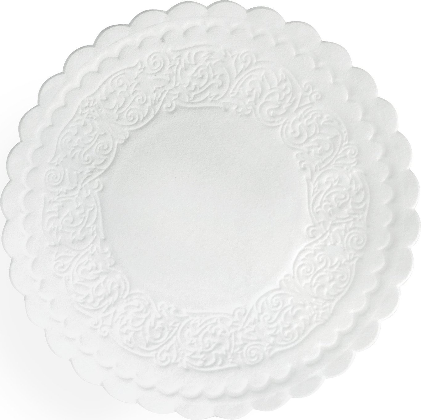 Vit glasunderlägg Duni 8-lag, diameter 9 cm med dekorativ kant