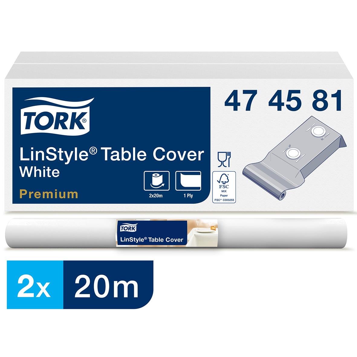Vit duk tork LinStyle table cover 1,2x20m för skydd och dekoration