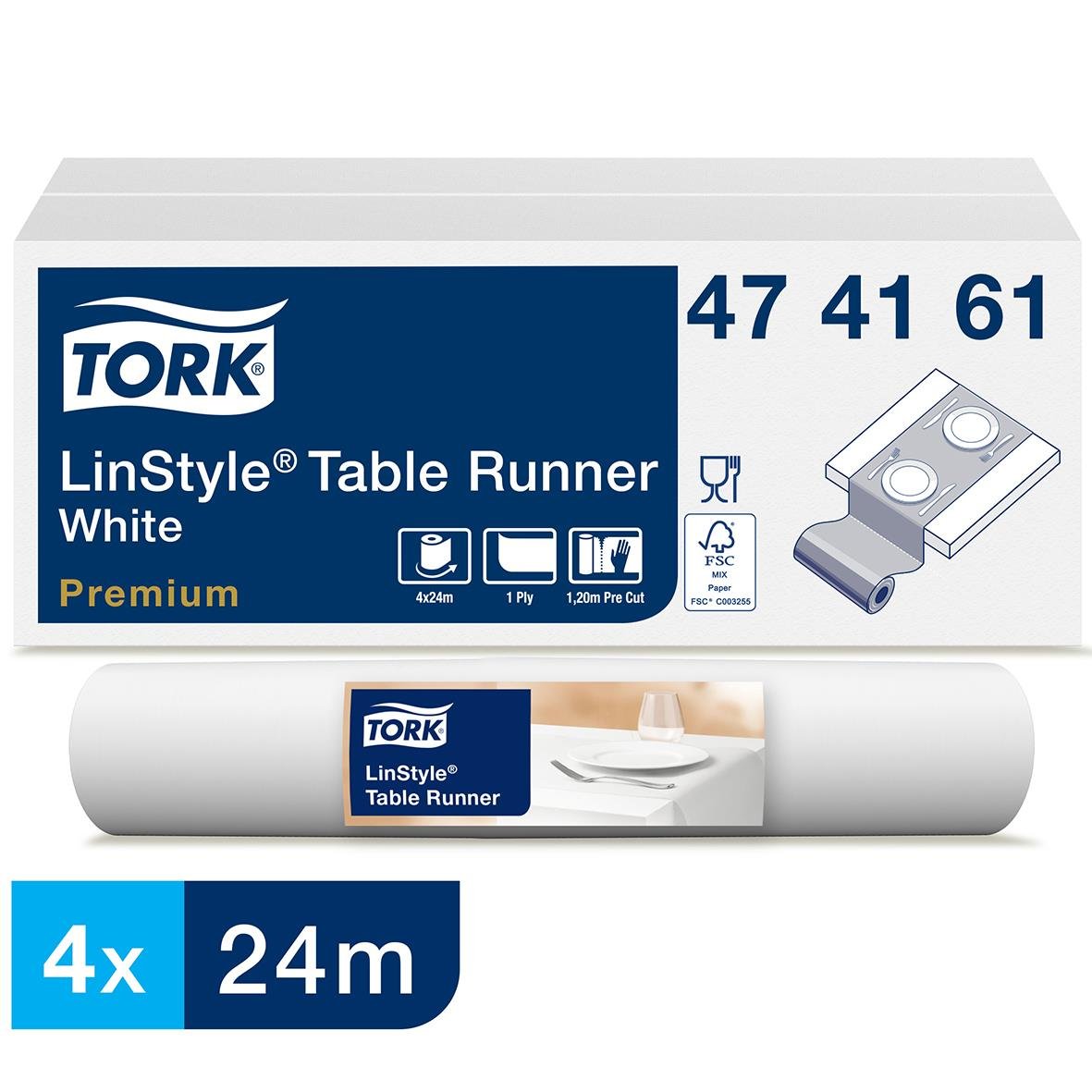 Vepa Tork LinStyle vit 0,4x24m, bordsskydd för bord, premiumkvalitet