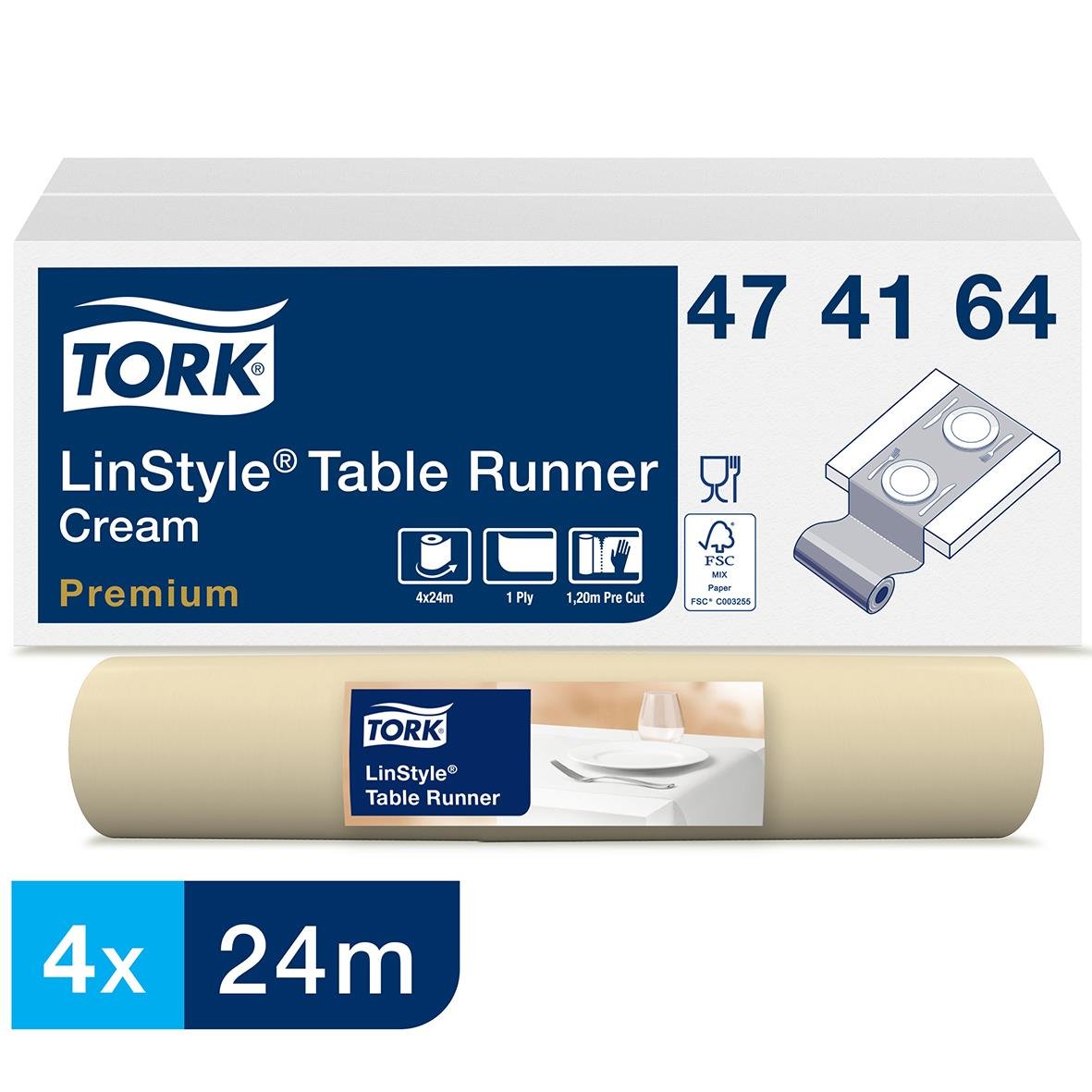 Vepa Tork LinStyle Cream bordsläggare 0,4x24m, förpackning med fyra rullar