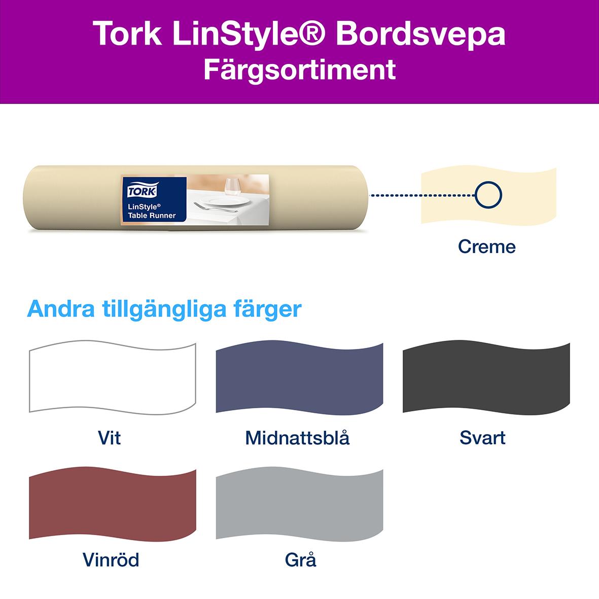 Vepa Tork LinStyle bordsväv i färgen Creme, 0,4x24m, med andra tillgängliga färger som vit, midnattsblå, svart, vinröd och grå.
