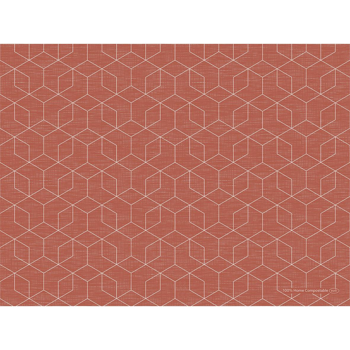 Duni D-cel Bio Earthy Terra grafiskt mönstrad bordstablett i brunt med vita hexagoner, storlek 30x40cm