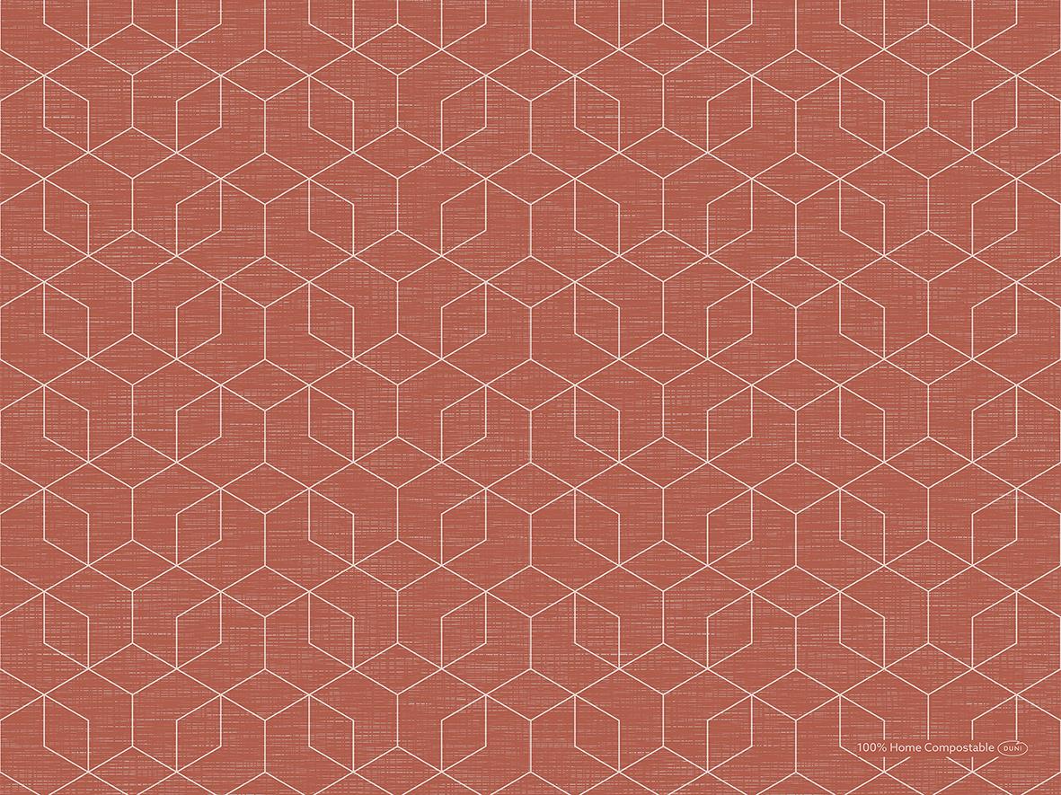 Duni D-cel Bio Earthy Terra grafiskt mönstrad bordstablett i brunt med vita hexagoner, storlek 30x40cm