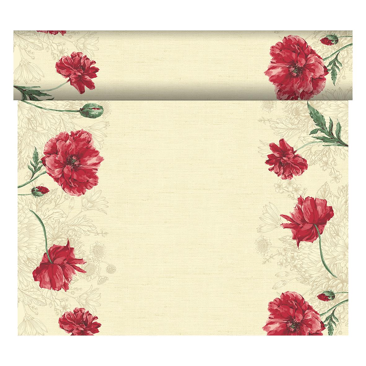 Vepa Duni Dunicel Monique med röda blommor på beige bakgrund, 0,4x24m